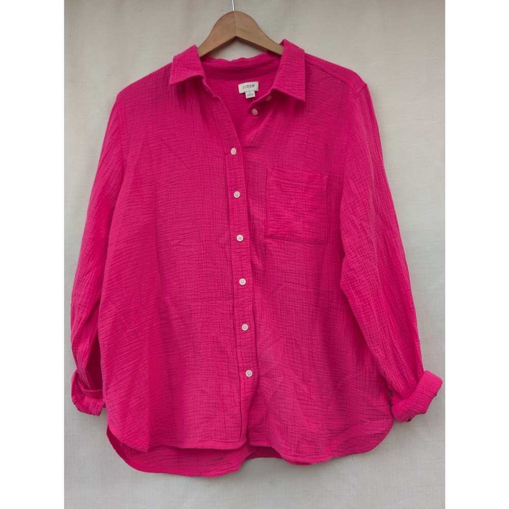 JCrew Shirt Womens L Pink Double Gauze Cotton Button Down Long Sleeve NWT